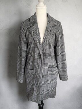 MAVERICK Gray Glenplaid Long Length Blazer Jacket Size Small